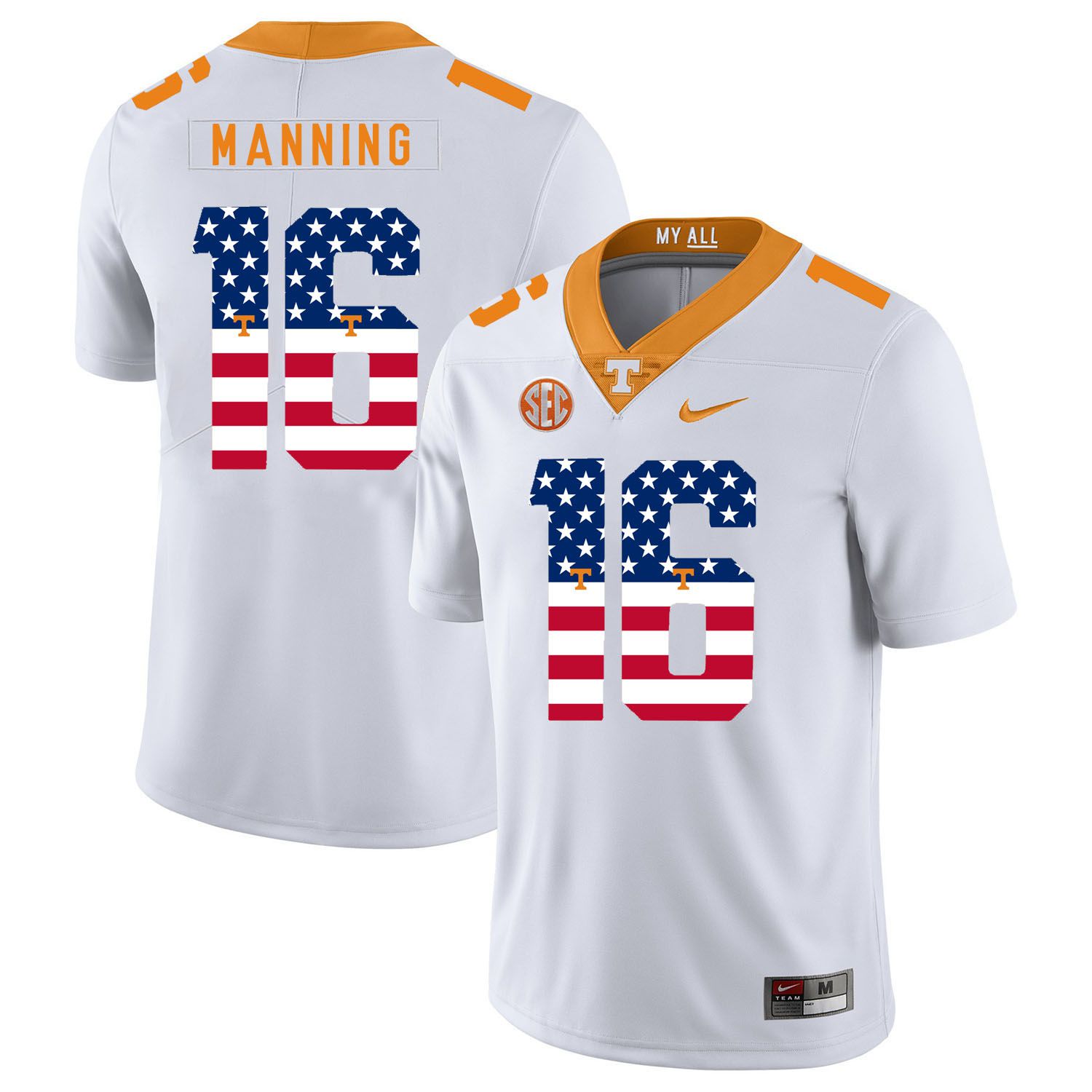 Men Tennessee Volunteers 16 Manning White Flag Customized NCAA Jerseys